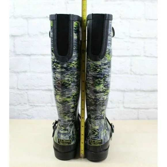 LL Bean Wellie Mariner Blue Camouflage WP Knee High Rain Boots Size 7 M - Picture 8 of 9